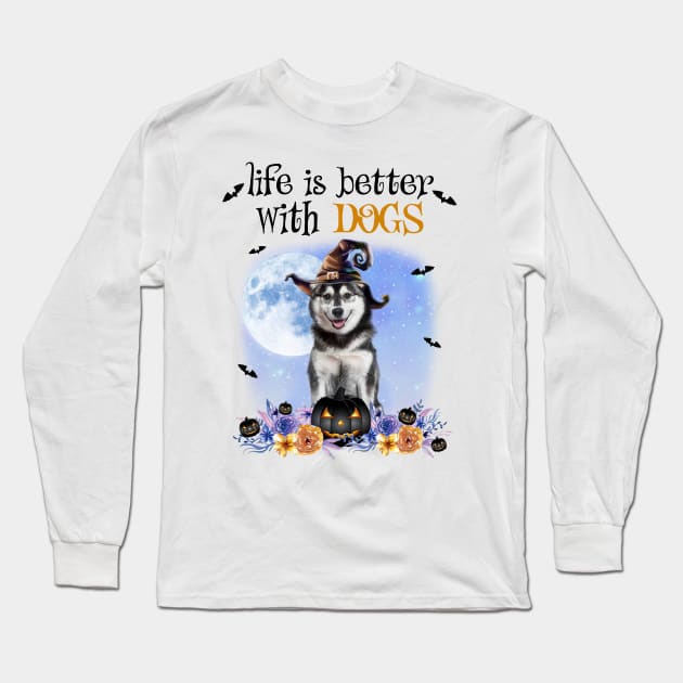 Husky Witch Hat Life Is Better With Dogs Halloween Long Sleeve T-Shirt by cyberpunk art